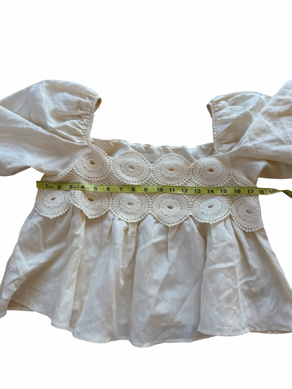 Anthropologie Baby Doll Crochet Puff Sleeve Top